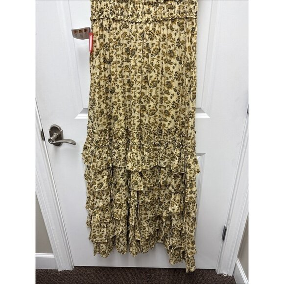 Mac Duggal Size 4 Beige Floral Tiered Ruffled Boho Maxi Dress Gown Cottagecore - Picture 9 of 15